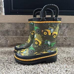 Western Chief Little Kids US 5 Tractor Rain Boots in Green and Yellow EUC